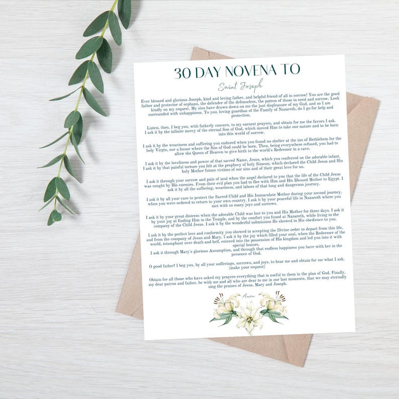 30 Day St. Joseph Novena Prayer, Printable Prayer, Catholic Printable, Catholic Prayer Card ...