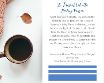 Mother Teresa novena prayer card, 4X6",Catholic Prayer Card ,Mother Teresa miraculous healing, St. Teresa of Calcutta prayer,