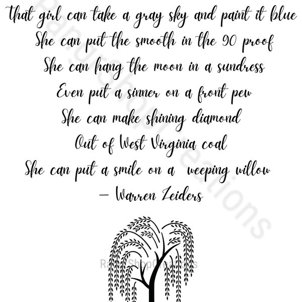 Warren Zeiders Weeping Willow SVG, PNG, JPG File, Country, Western, Song Lyrics