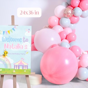 Little Bee Invitation  Welcome Sign Pastel Colors Plim Plim Theme Birthday Party