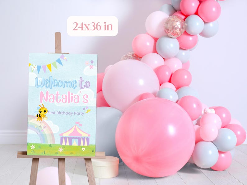 Little Bee Invitation  Welcome Sign Pastel Colors Plim Plim Theme Birthday Party