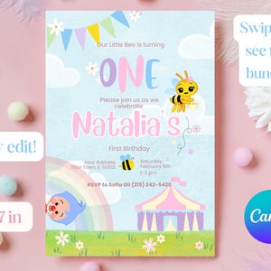 Little Bee Invitation Pastel Colors Plim Plim Theme Birthday Party