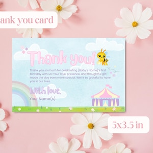 Little Bee Invitation Thank you card Pastel Colors Plim Plim Little Bee Invitation Pastel Colors Plim Plim Theme Birthday Party