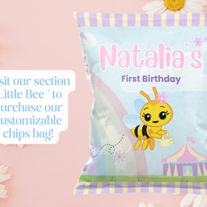 Little Bee Plim Plim Birthday Party Invitation for Kids, First Birthday Party, Circus Colorful Pastel and Little Bee Theme for Baby Girl image 5