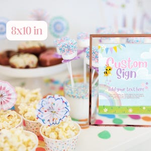Little Bee Invitation Custom Sign  Pastel Colors Plim Plim Theme Birthday Party