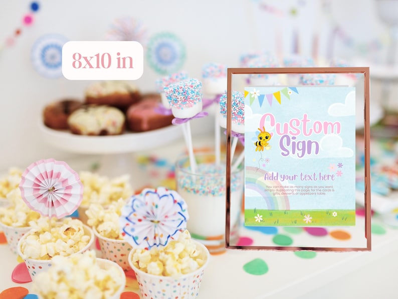 Little Bee Invitation Custom Sign  Pastel Colors Plim Plim Theme Birthday Party