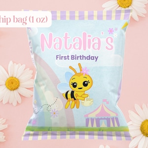 Little Bee 1oz Chips Bag Template, Customizable Digital PDF for Party Snacks, Add-On for Little Bee Invitation Bundle