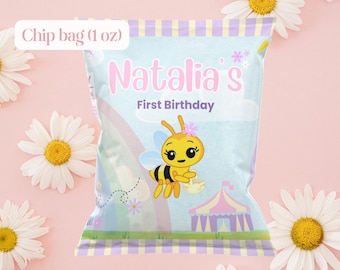 Little Bee 1oz Chips Bag Template, Customizable Digital PDF for Party Snacks, Add-On for Little Bee Invitation Bundle