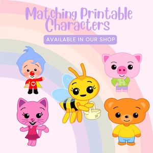 Personajes imprimibles de invitación a juego
