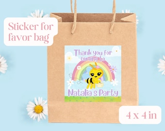 Little Bee 4x4 Favor Bag Sticker Template, Customizable Vinyl Stickers for Party Favors, Add-On for Little Bee Invitation Bundle