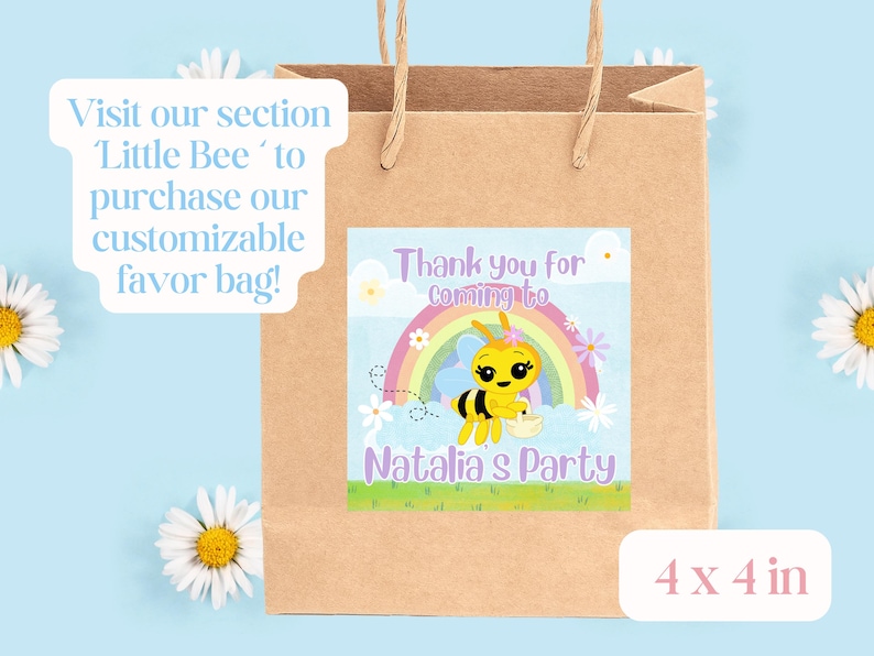 Little Bee Plim Plim Birthday Party Invitation for Kids, First Birthday Party, Circus Colorful Pastel and Little Bee Theme for Baby Girl image 6