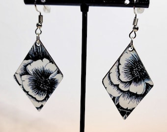 Sublimation Flower Earrings | Black and White Earrings | Abstract Earrings | Lightweight Earrings | Gift for Her | Mother's Day Gift