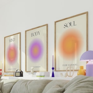 Positive Aura Posters Set Of 3, Spiritual Poster, Grainy Gradient, Gradient Print, Colourful Aura Poster, Trendy Wall Art DIGITAL DOWNLOAD