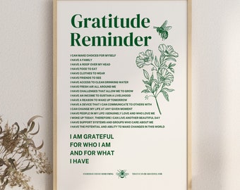 Gratitude Poster, Daily Affirmations, Dorm Room Decor, Digital Download Print, Wall Decor, Large Printable Art, Trendy Printable Wall Art