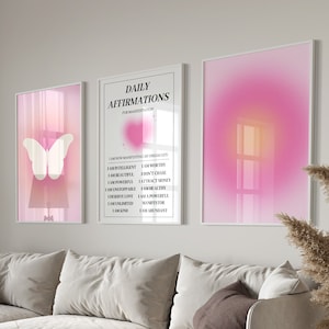 Ensemble d'affiches Aura rose, lot de 3 affiches affirmation, ensemble d'affiches Trust Graident, affiche Aura rétro, art mural spirituel, TÉLÉCHARGEMENT NUMÉRIQUE