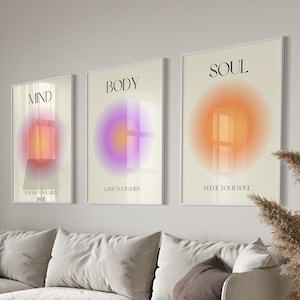 Positive Aura Posters Set Of 3, Spiritual Poster, Grainy Gradient, Gradient Print, Colourful Aura Poster, Trendy Wall Art DIGITAL DOWNLOAD