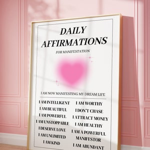 Póster de afirmaciones diarias, impresión de afirmaciones, póster de salud mental, póster del corazón del aura, póster espiritual, póster de amor propio, DESCARGA DIGITAL