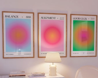 Angel Number Poster Set of 3, 222 Poster, Printable Art, Gradient Aura Angel Energy, Angel Aura Art, Dorm Room Wall Decor, DIGITAL DOWNLOAD