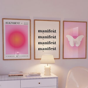 Ensemble d&#39;affiches Aura rose, lot de 3 affiches affirmation, ensemble d&#39;affiches dégradé de confiance, affiche Aura rétro, art mural spirituel, art mural imprimable