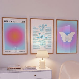 Blue Aura poster set, Set of 3 Affirmation Poster, Trust Gradient Poster Set, 111, Retro Aura Poster, Spiritual Wall Art, Printable Wall Art