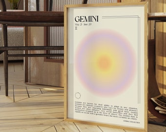 GEMINI Star Sign Poster, Gemini zodiac gift, Astrology Print Poster, Aura Poster, Gift for Gemini, Retro typography print, Printable Poster