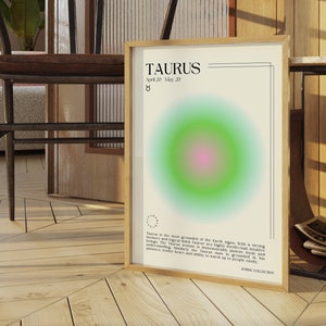 TAURUS Star Sign Poster, Taurus zodiac gift, Astrology Print Poster, Aura Poster, Gift for Taurus, Retro typography print, Printable Poster