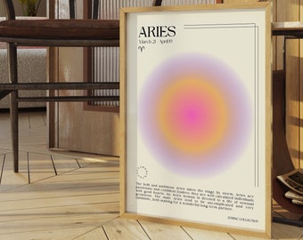 ARIES Star Sign Poster, Aries zodiac gift, Astrology Print Poster, Aura Poster, Gift for Aries, Retro typography print, Printable Poster
