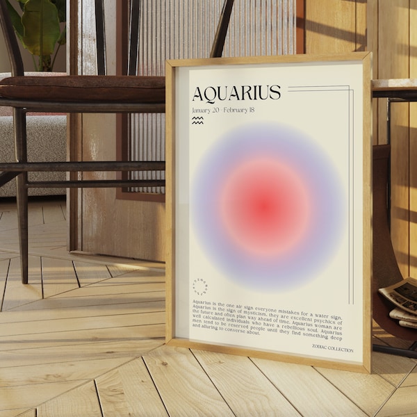 AQUARIUS Star Sign Poster, Aquarius zodiac gift, Astrology Decor, Aura Poster, Gift for Aquarius Friend, Retro typography, Printable Poster