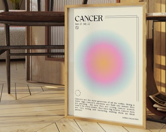 CANCER Star Sign Poster, Cancer zodiac gift, Astrology Print Poster, Aura Poster, Gift for Cancer, Retro typography print, Printable Poster