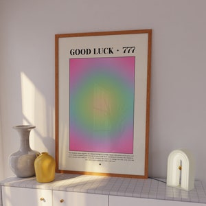 Kolorowy RAINBOW Aura Print, Powodzenia 777, Szczęśliwy Aura Print, Modny Retro Vibe Wall Print, Estetyczny Aura Poster, 7777, Drukowalna Sztuka Ścienna