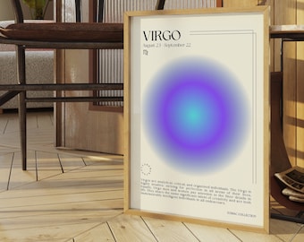 VIRGO Star Sign Poster, cadeau du zodiaque Vierge, affiche d'impression d'astrologie, affiche Aura, cadeau pour la Vierge, impression de typographie rétro, affiche imprimable