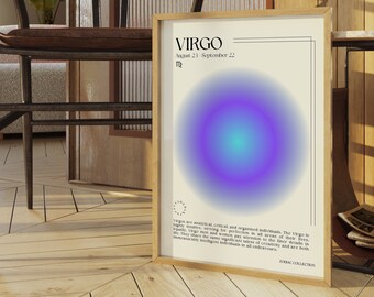 VIRGO Star Sign Poster, cadeau du zodiaque Vierge, affiche d'impression d'astrologie, affiche Aura, cadeau pour la Vierge, impression de typographie rétro, affiche imprimable