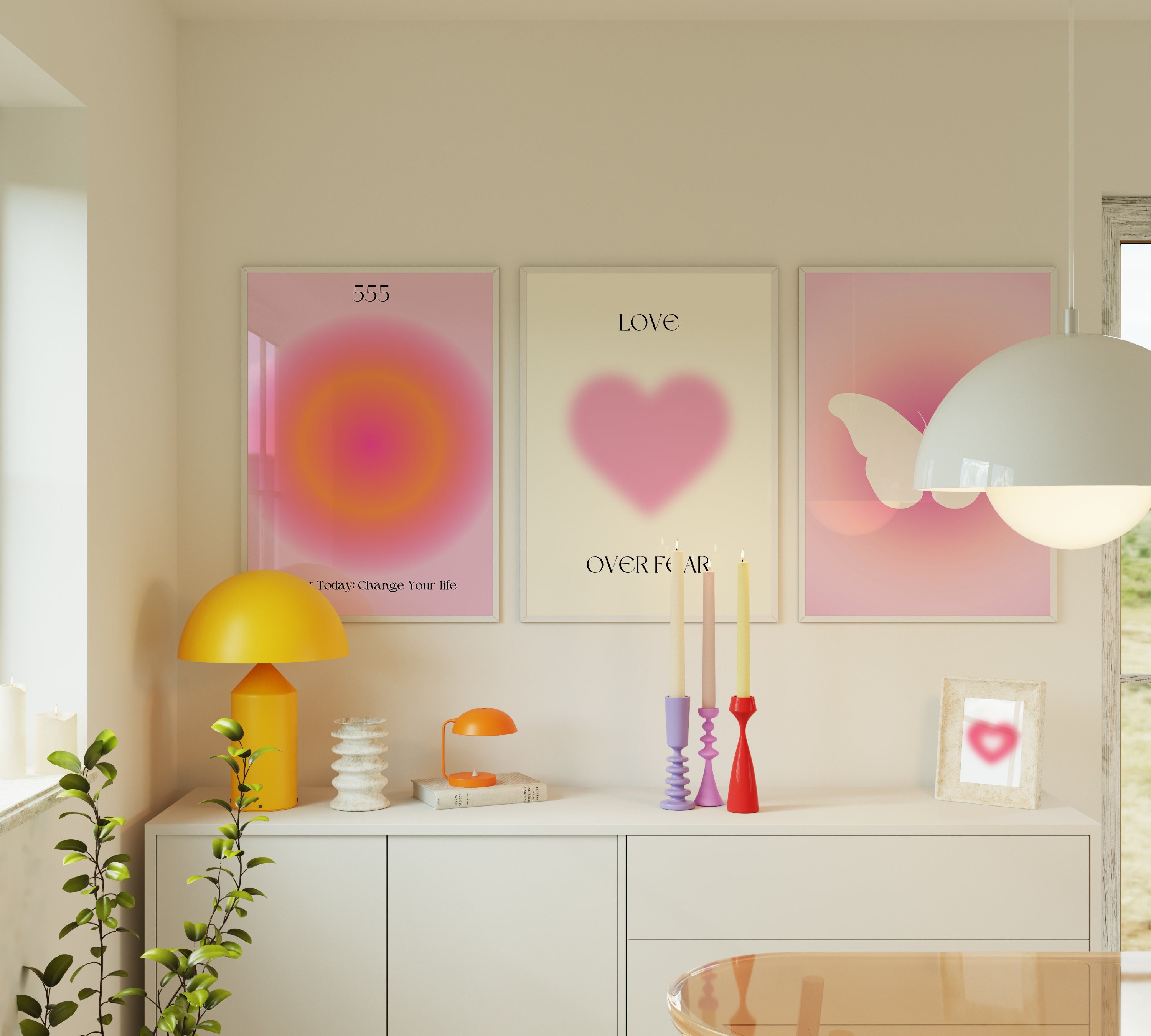 Pink Aura Poster Set, Set of 3 Affirmation Poster, Trust Gradient ...