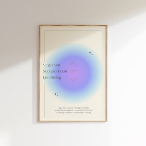 Astrología personalizada de los tres grandes, impresión de pared del zodíaco, arte imprimible personalizado del signo del zodíaco, arte del aura espiritual, impresión con degradado, arte de pared imprimible