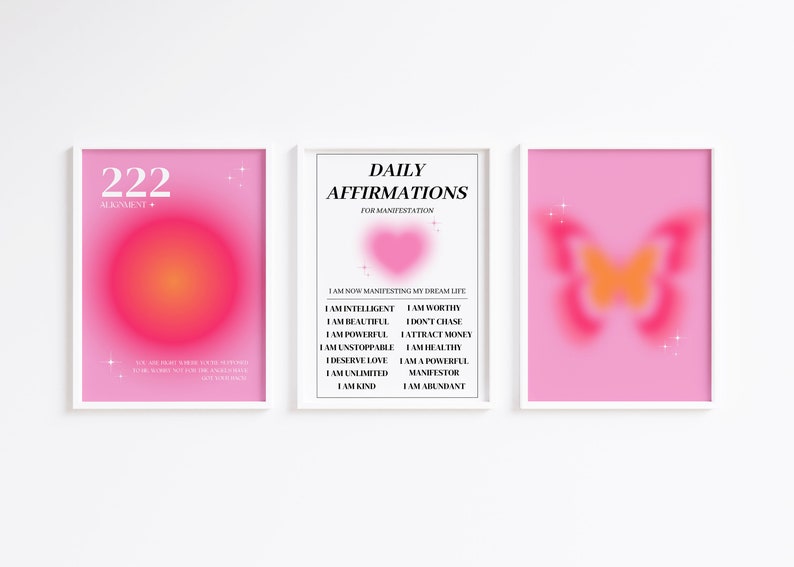 Pink Aura Poster Set, Set of 3 Affirmation Poster, Daily Affirmations ...