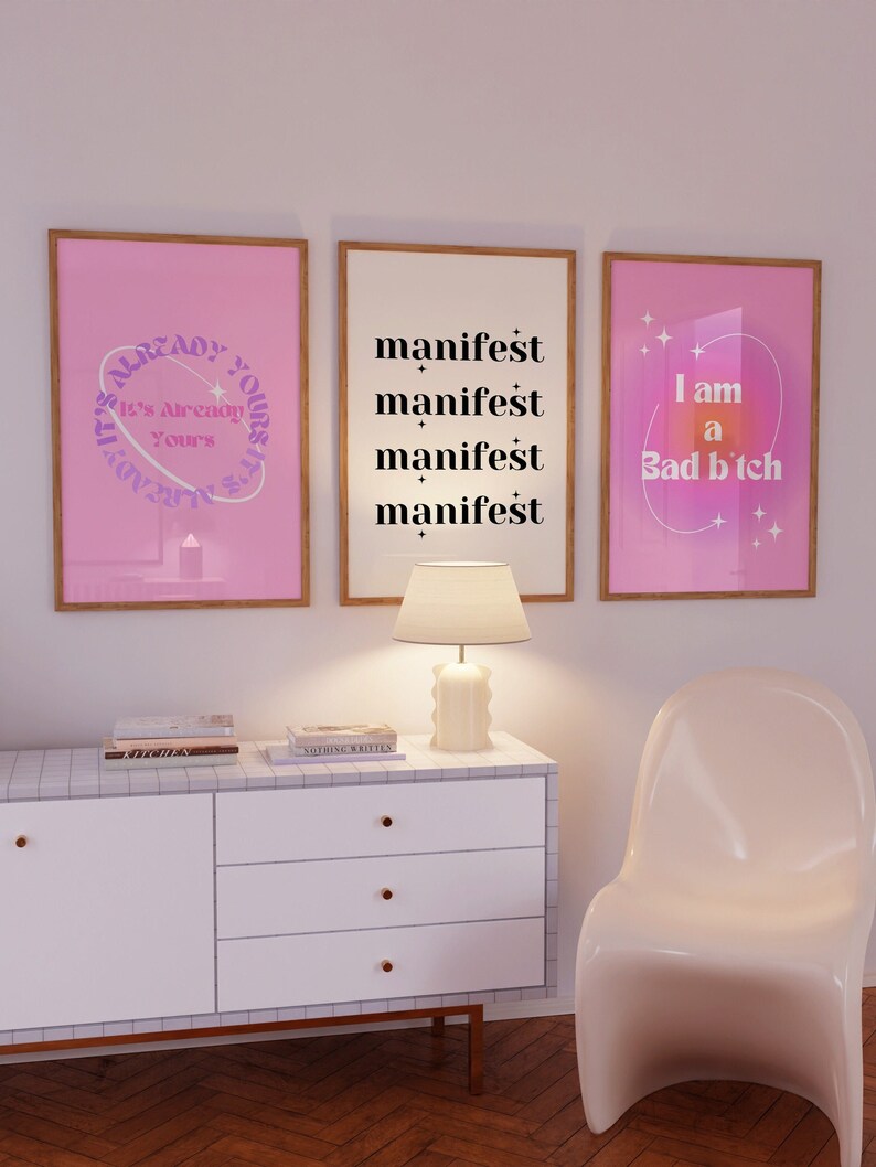 Pink Aura Poster Set, Set of 3 Affirmation Poster, Trust Gradient ...