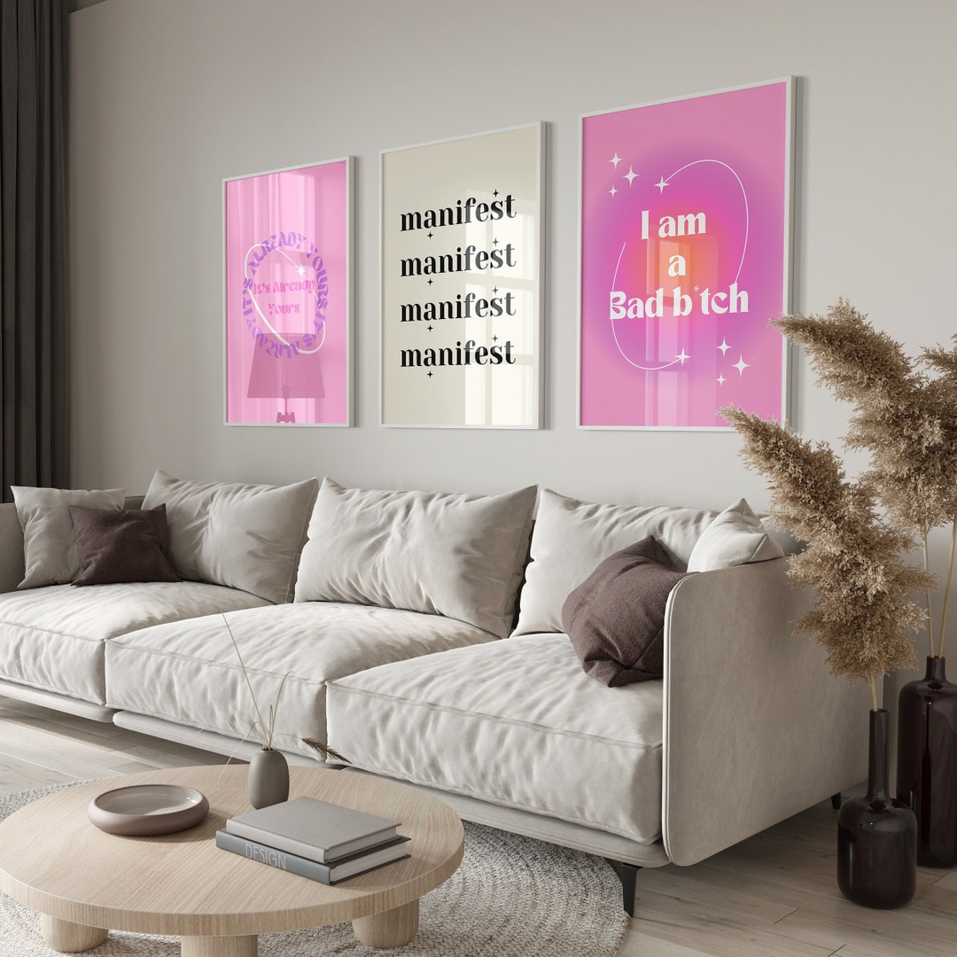 Pink Aura Poster Set, Set of 3 Affirmation Poster, Trust Gradient ...