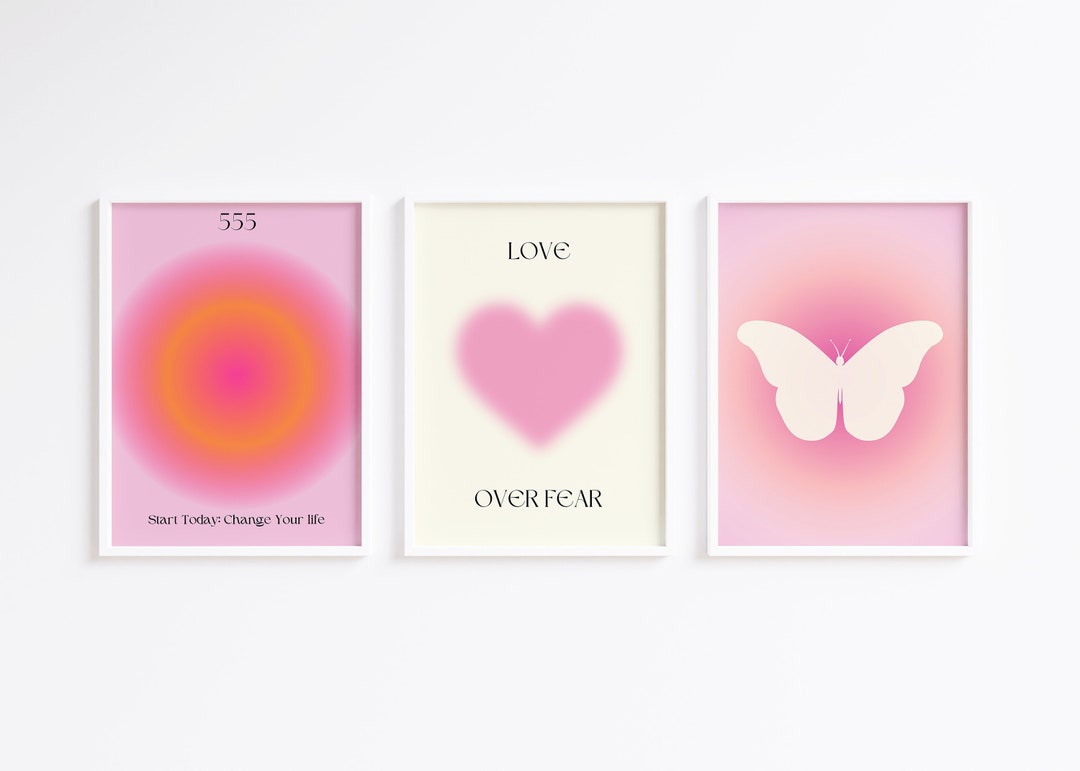Pink Aura Poster Set, Set of 3 Affirmation Poster, Trust Gradient ...
