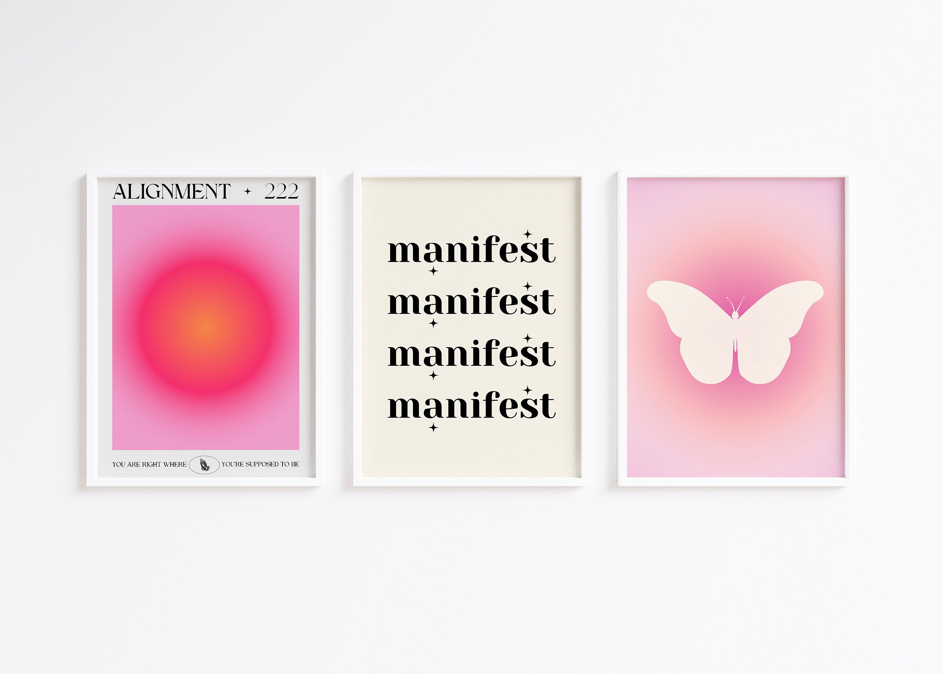 Pink Aura Poster Set, Set of 3 Affirmation Poster, Trust Gradient ...