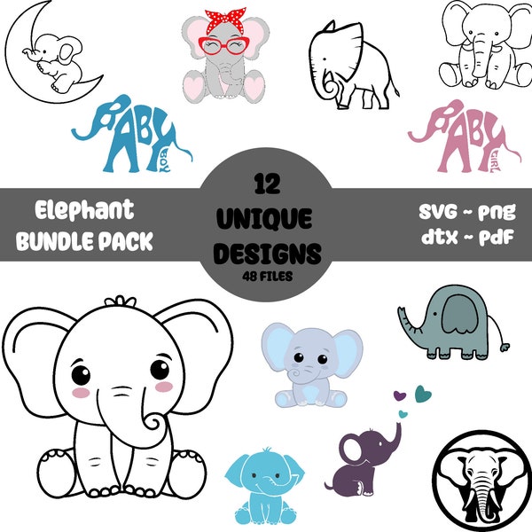 Elephant PNG | Baby Elephant SVG | Cute Elephant Girl cut file | Baby Shower Girl | Animal Silhouette Cricut Vinyl Iron on