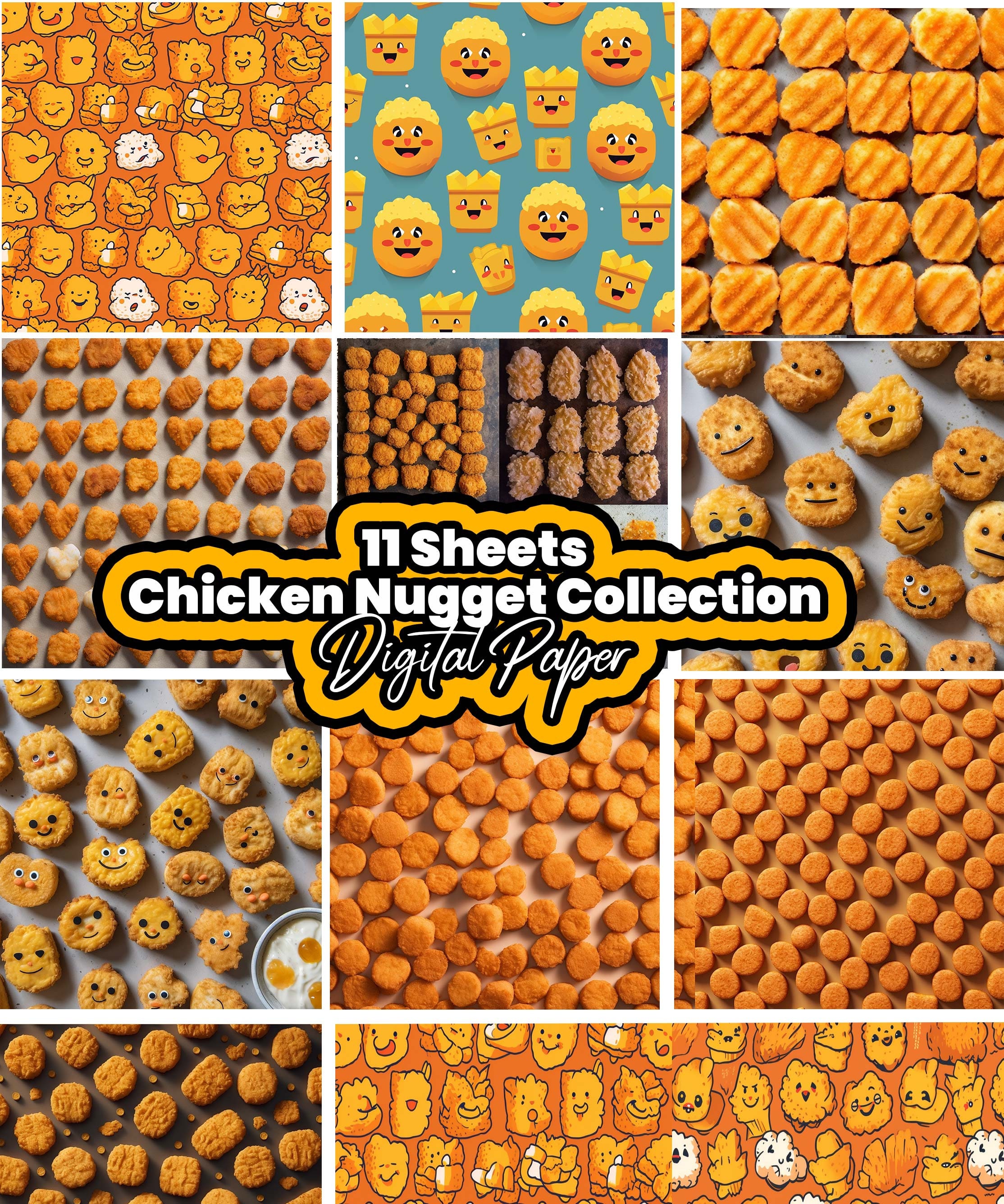 11 Chicken Nugget Digital Paper Emoji Chicken Sublimination Etsy