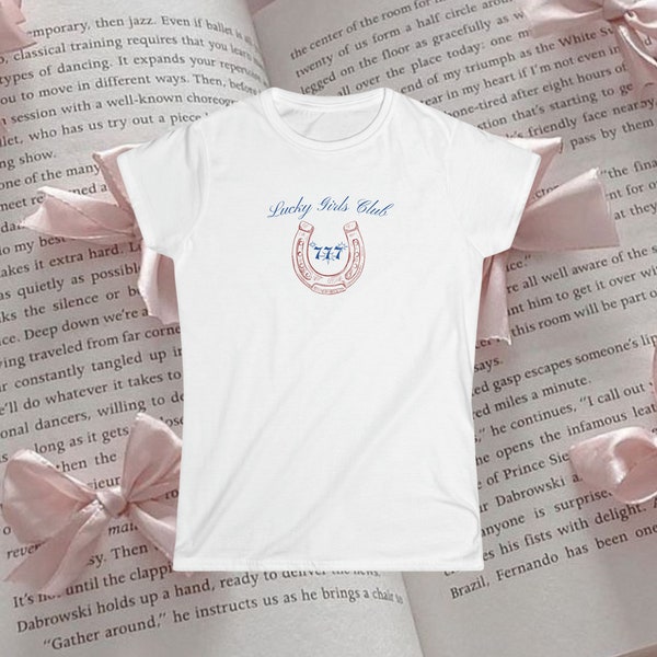 lucky girls tee, 777 lucky girl aesthetic shirt, cool girl pinterest aesthetic baby tee, 90s y2k baby tee, friend gift, cool girl gift