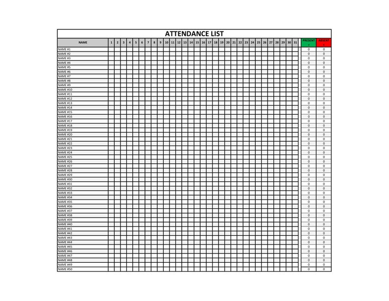 ATTENDANCE LIST TEMPLATE Excel Etsy