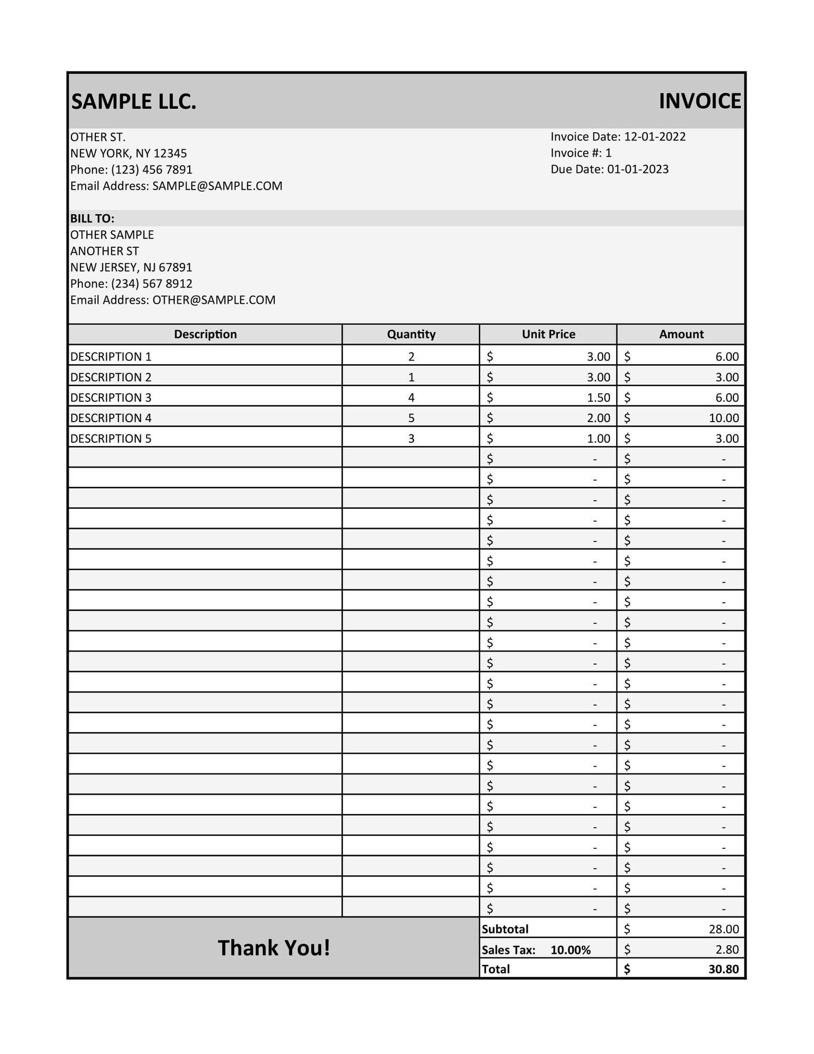 INVOICE TEMPLATE - Excel - Etsy