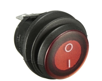 Red LED On/Off Rocker Switch - 3/4" Round