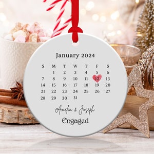 Engaged Ornament Wedding Gift Wedding Date Ornament Heart Calendar Anniversary Gift Our First Christmas Newlywed Gift Engagement Gift