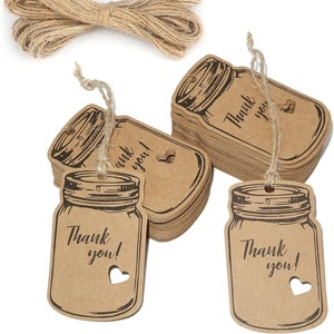 Mason Jar Thank You Tags Kraft Paper Gift Tags Wedding Decor Rustic Tags Place Cards Gift Wrap Supplies Bridal Shower Favors