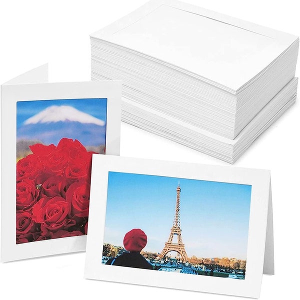 White Photo Cards Inserts Photo Window Cards Photo Insert Picture Holder with Envelope Recycled Paper Christmas Cards Wedding Thank You