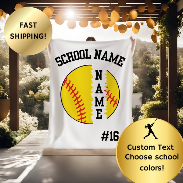 Softball Blanket Custom Name Blanket, Personalized Gift, Custom Fan Gift, Team Coach Gifts, Senior Night Gift Ideas, Travel Softball Blanket