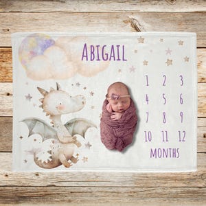 Dragon Baby mijlpaaldeken, maandelijks Watch Me Grow deken, babyleeftijddeken, groeivolgdeken gepersonaliseerde pasgeboren babyshower